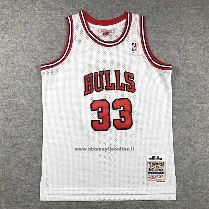 Maglia Bambino Chicago Bulls Scottie Pippen #33 Mitchell & Ness 1997-98 Bianco